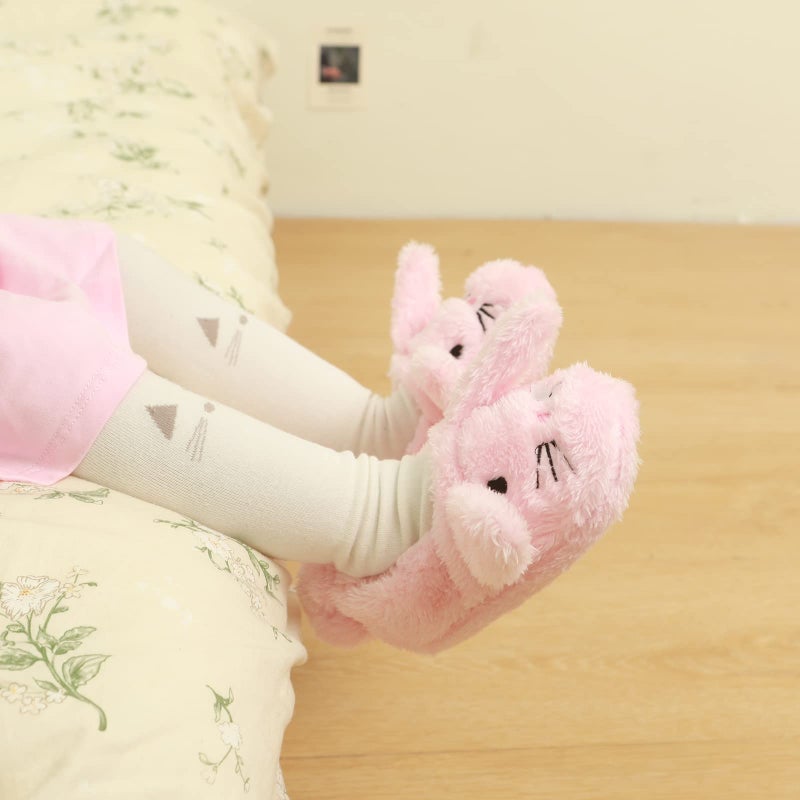ESTAMICO Boys Girls Plush Warm Cute Bunny House Slippers Fuzzy Indoor Bedroom Shoes for Toddler Kids Pink 5-6 M - Image 4